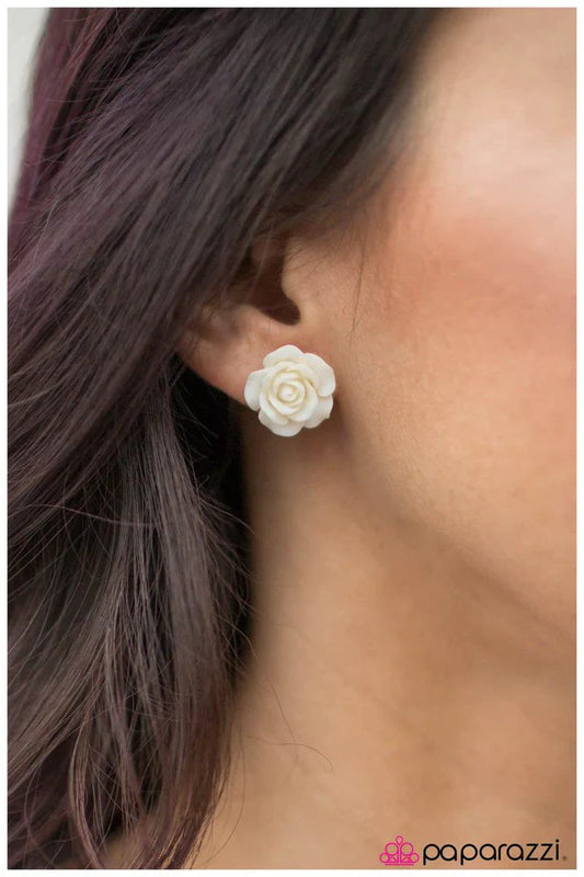 Paparazzi Earring ~ Rose Garden - White