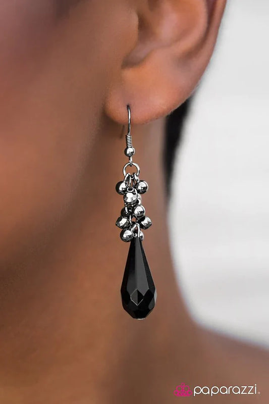 Paparazzi Earring ~ The Crystal Ball - Black