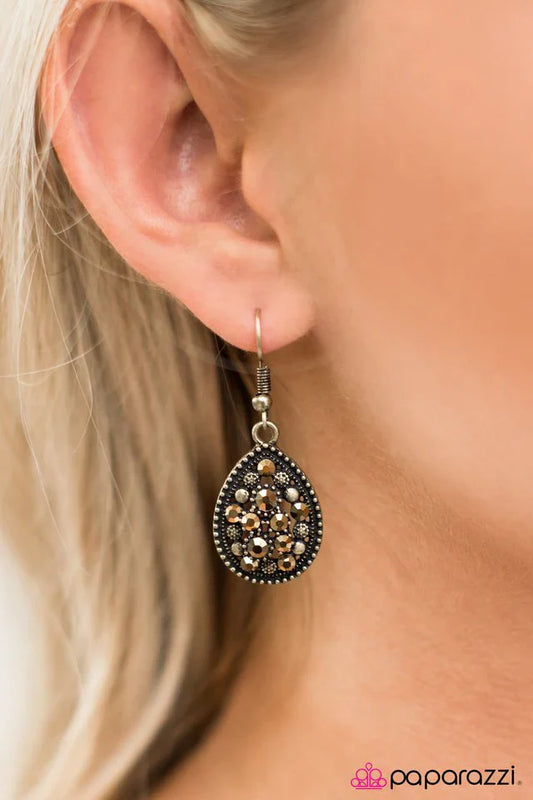 Paparazzi Earring ~ Double Date - Brass