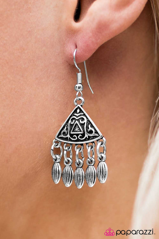 Paparazzi Earring ~ CHIME Travel  - Silver