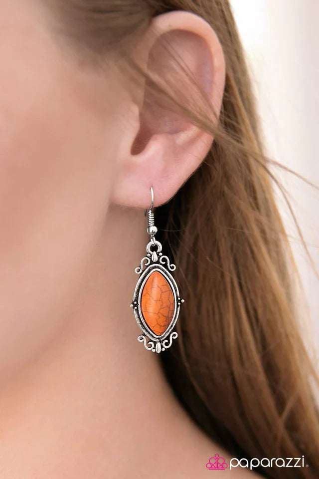 Paparazzi Earring ~ Custom Stonework - Orange