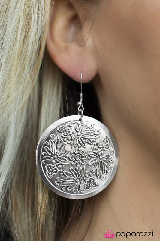 Paparazzi Earring ~ Floral Villa - Silver