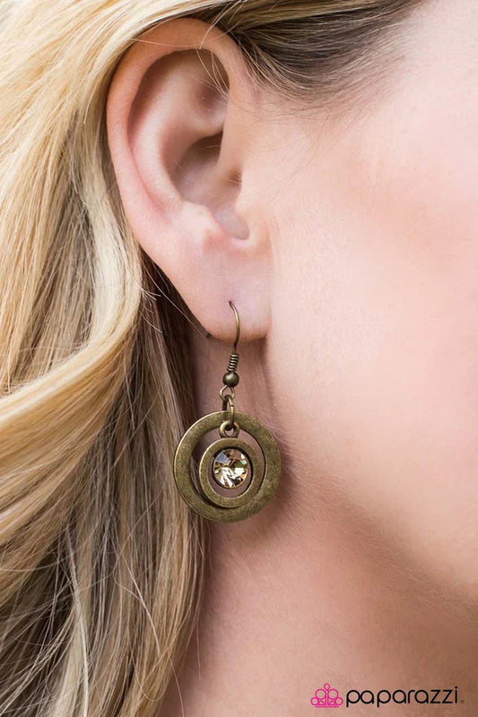 Paparazzi Earring ~ Dinner On The Moon - Brass