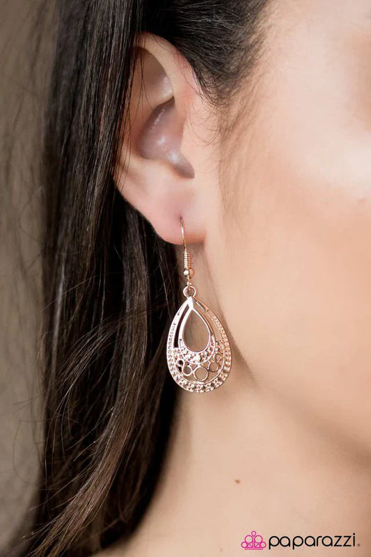 Paparazzi Earring ~ Desert Rain - Rose Gold