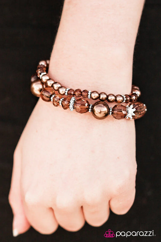 Paparazzi Bracelet ~ Glass Crowns - Copper