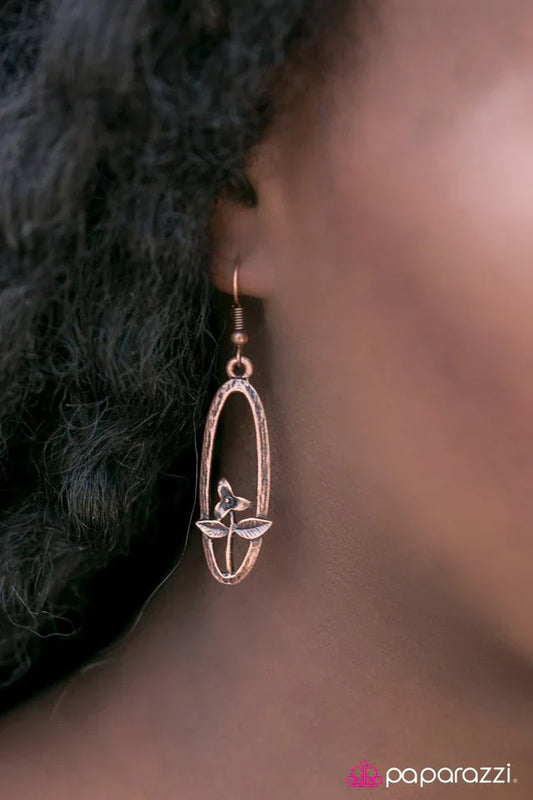 Paparazzi Earring ~ Thinking Of Tulips - Copper