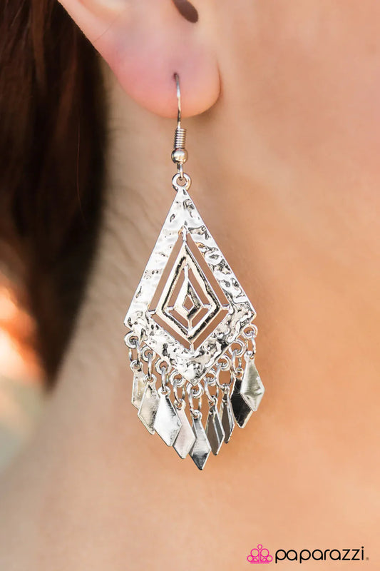 Paparazzi Earring ~ Higher and Higher - Silver