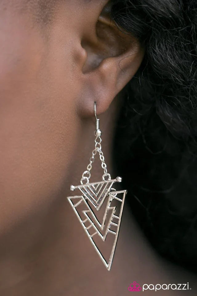 Paparazzi Earring ~ Aztec Edge - Silver