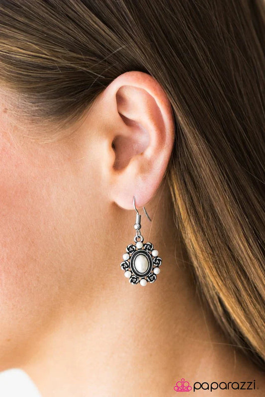 Paparazzi Earring ~ Radiant Roses - White