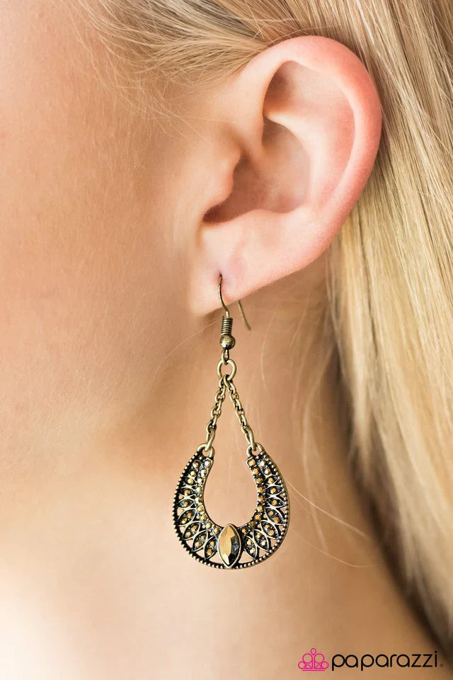 Paparazzi Earring ~ Dallas Lights - Brass