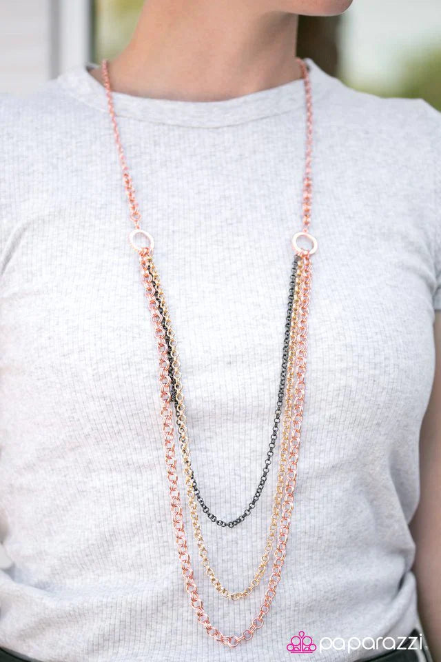 Paparazzi Necklace ~ Moto Movement - Copper