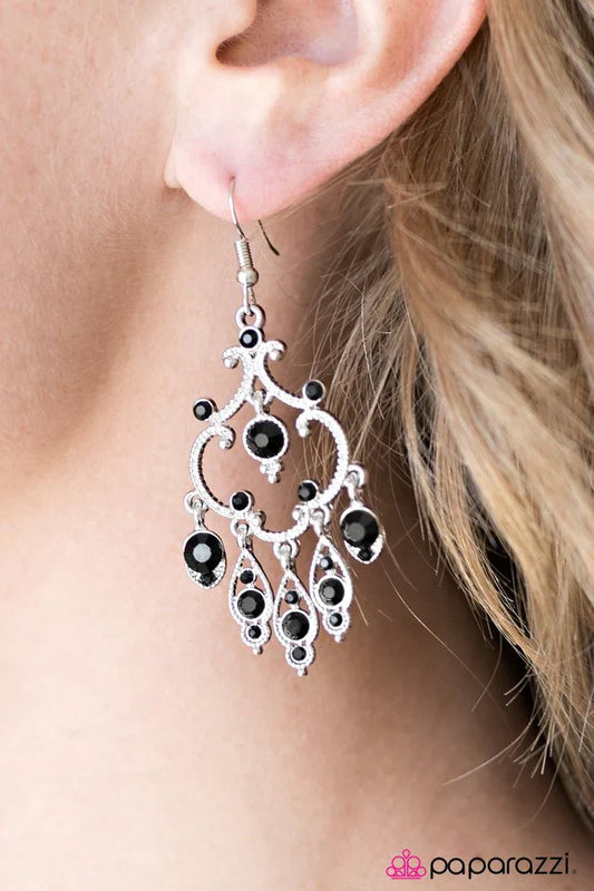 Paparazzi Earring ~ Royal Chandeliers - Black