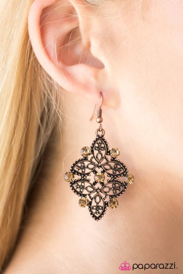 Paparazzi Earring ~ Singapore Sparkle - Copper