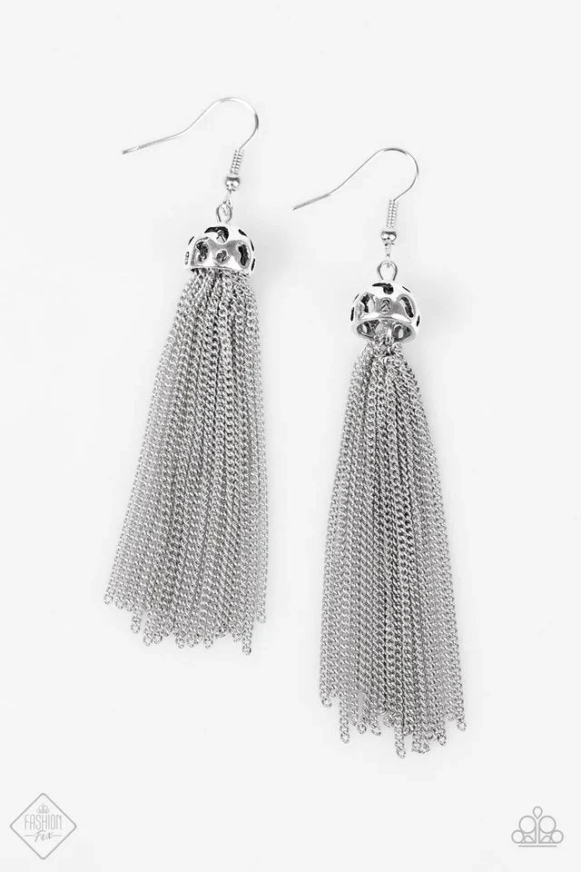 Paparazzi Earring ~ Oh My Tassel - Silver