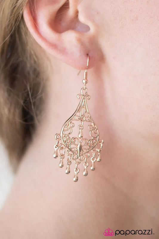 Paparazzi Earring ~ Grand Genie - Rose Gold