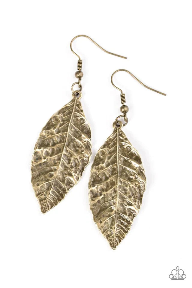 Paparazzi Earring ~ Im Just LEAF-ing - Brass