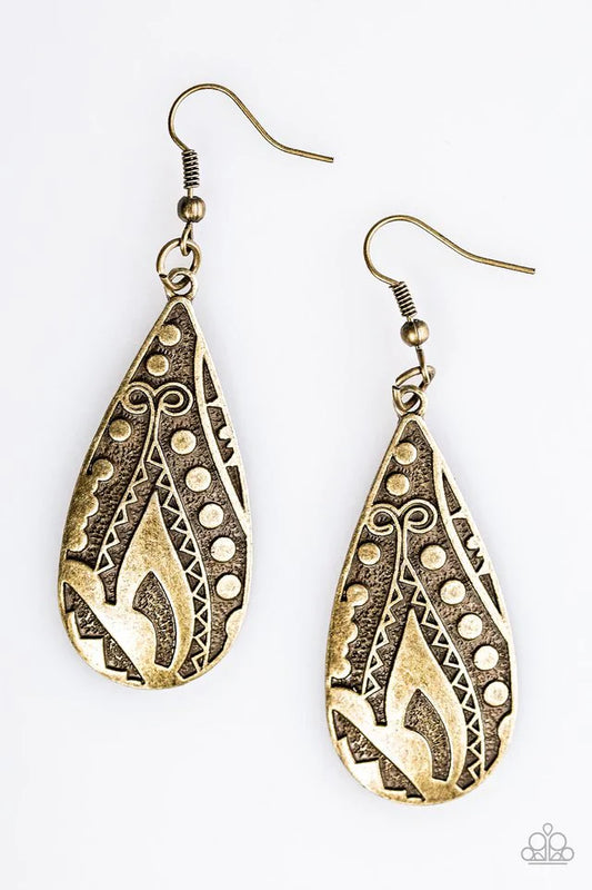 Paparazzi Earring ~ Token Texture - Brass