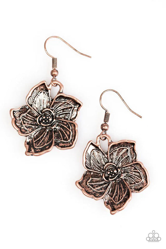 Paparazzi Earring ~ Hibiscus Grove - Copper