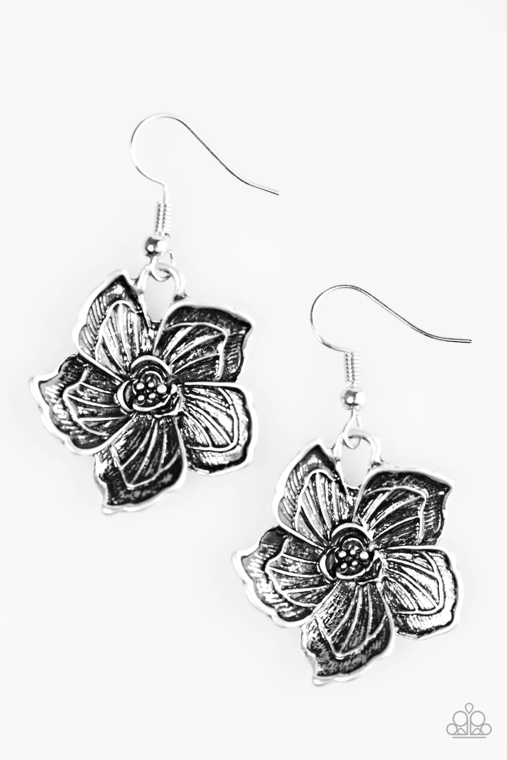 Paparazzi Earring ~ Hibiscus Grove - Silver