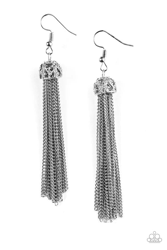 Paparazzi Earring ~ Tango With Tassel - Silver