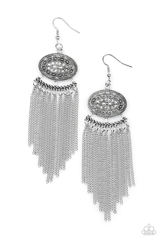 Paparazzi Earring ~ Tantalizing Tassel - Silver