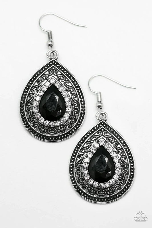 Paparazzi Earring ~ Happy Wife Happy Life - Black