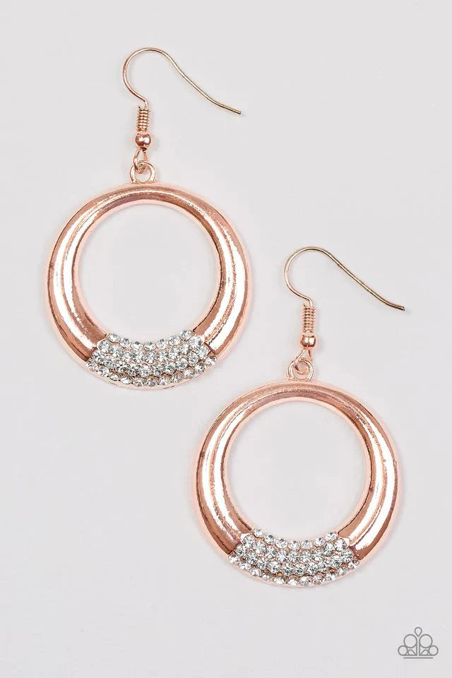 Paparazzi Earring ~ Dip It Low - Rose Gold