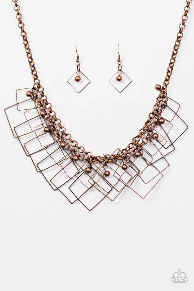 Paparazzi Necklace ~ The Square Off - Copper