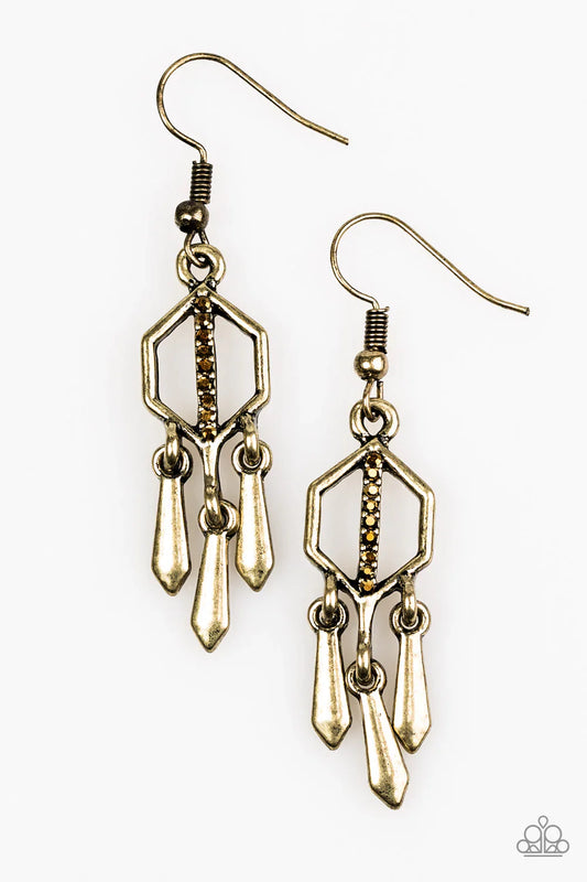 Paparazzi Earring ~ Leading Edge - Brass