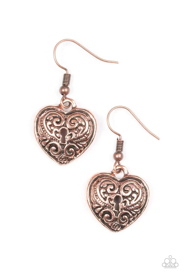 Paparazzi Earring ~ Throw Away The Key - Copper