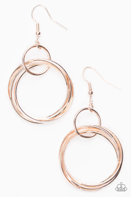 Paparazzi Earring ~ Dizzying Dynamics - Rose Gold