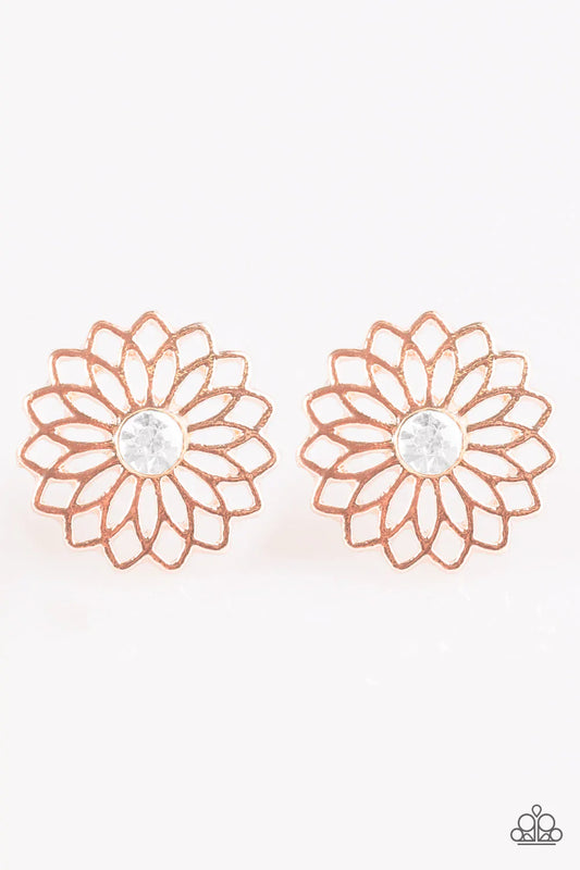 Paparazzi Earring ~ Floral Fleek - Rose Gold