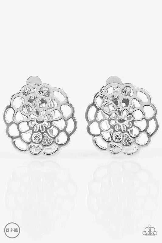 Paparazzi Earring ~ Carefree Carnation - Silver