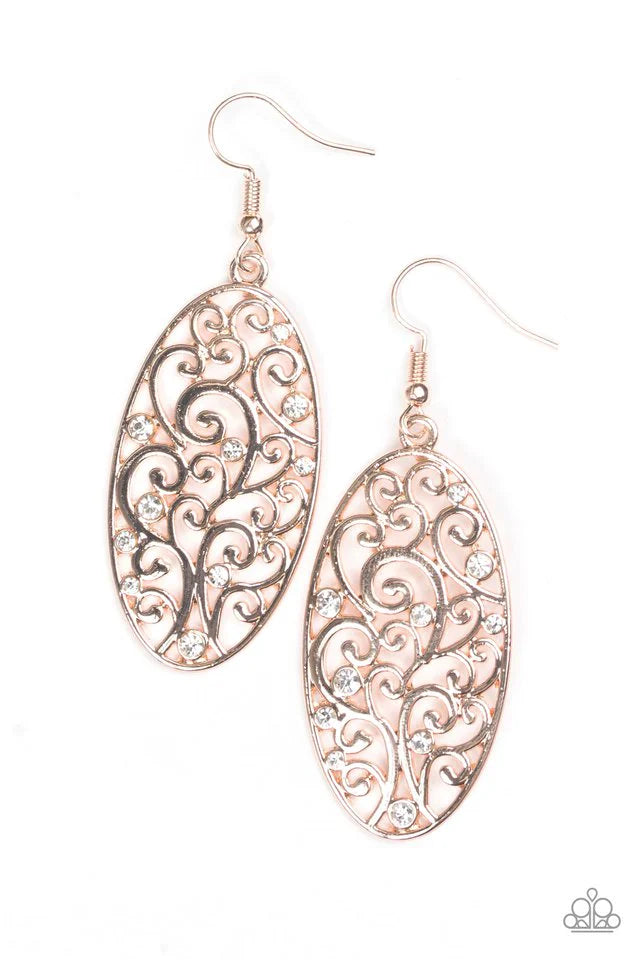 Paparazzi Earring ~ Glistening Gardens - Rose Gold