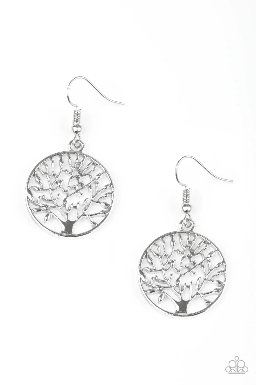 Paparazzi Earring ~ TREE Ring Circus - Silver