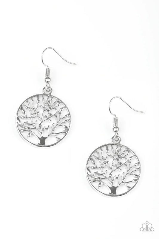 Paparazzi Earring ~ TREE Ring Circus - Silver