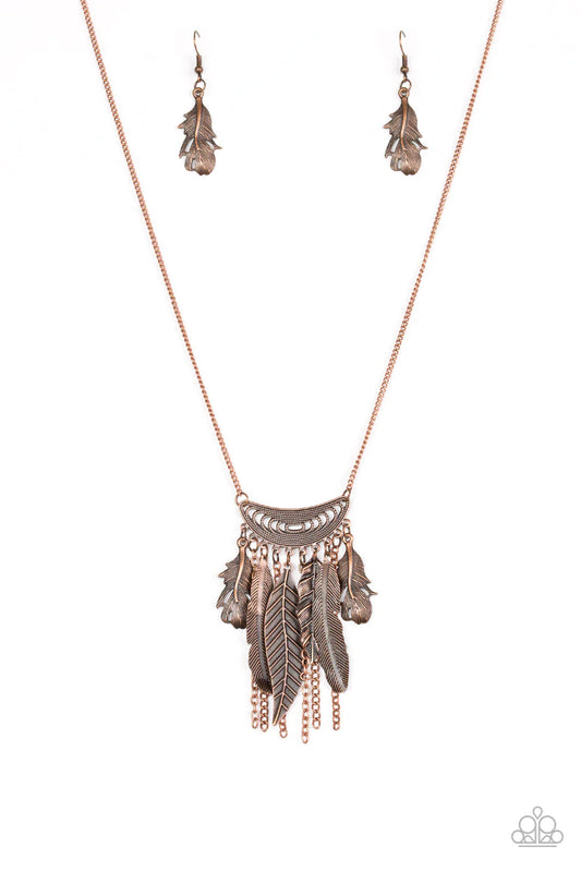 Paparazzi Necklace ~ Fiercely Feathered - Copper