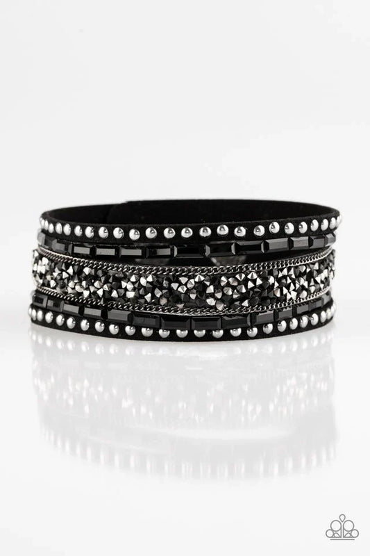 Paparazzi Bracelet ~ Rhinestone Rocker - Black 2 - Black