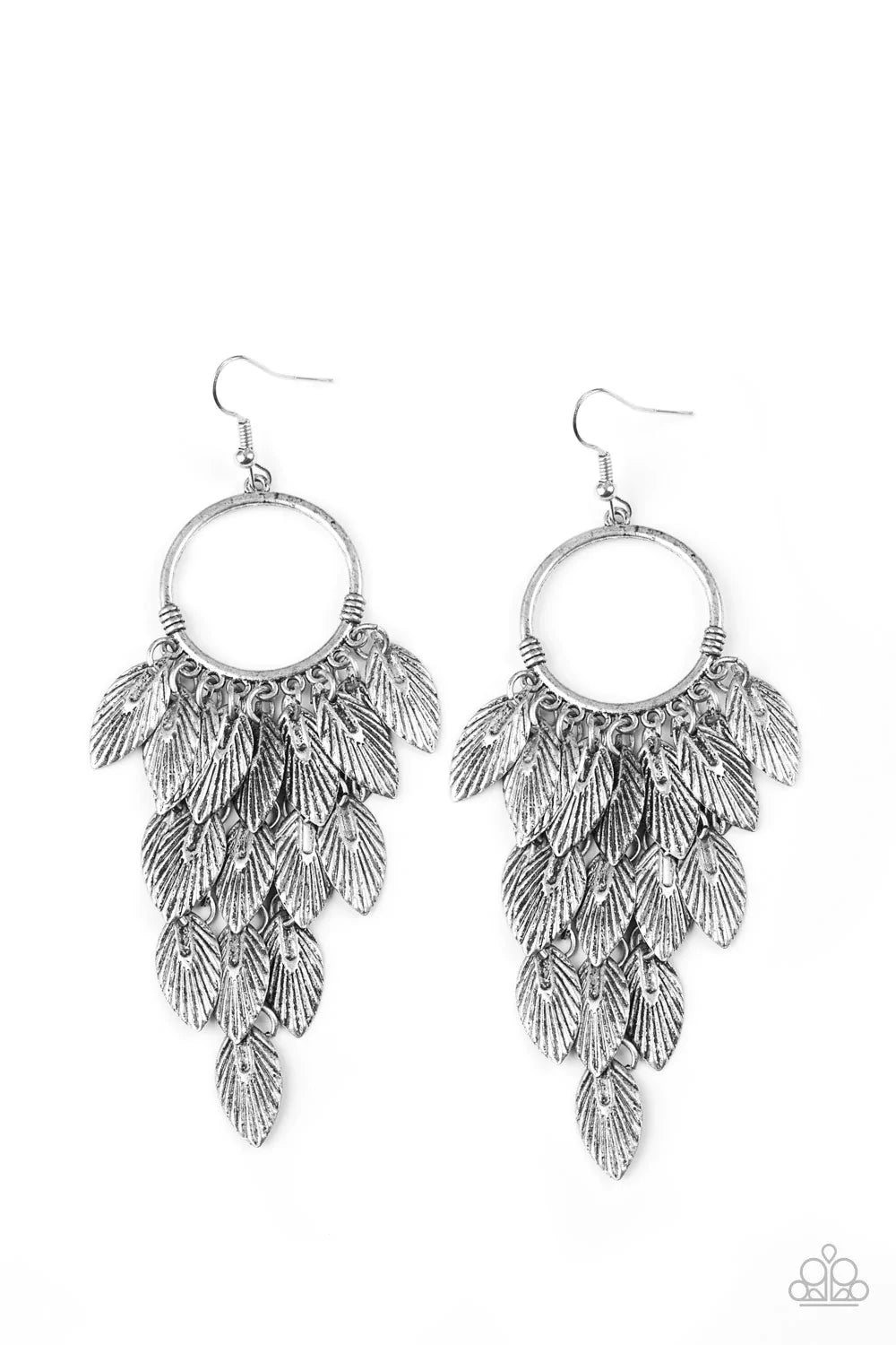 Paparazzi Earring ~ Feather Frenzy - Silver