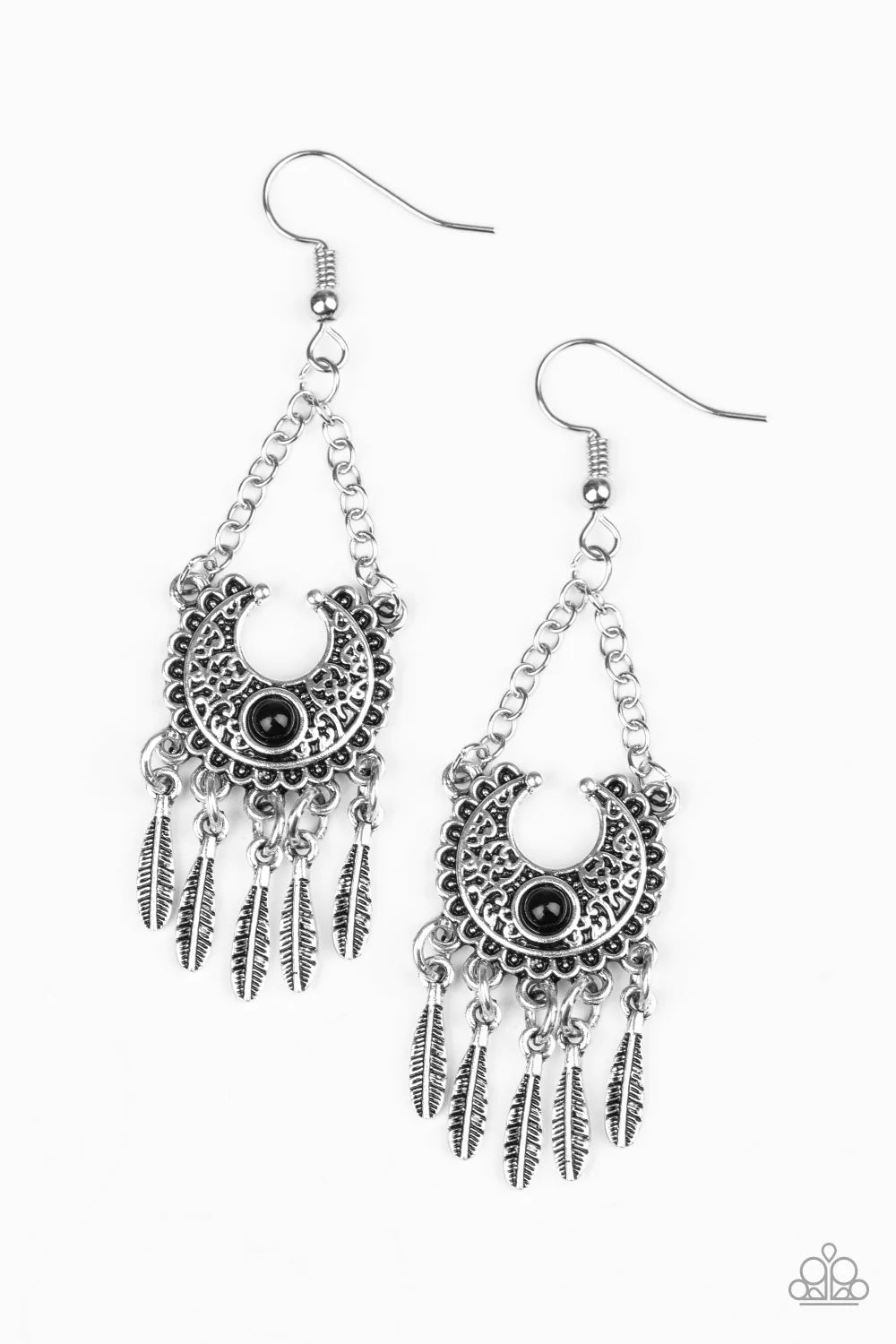 Paparazzi Earring ~ Fabulously Feathered - Black