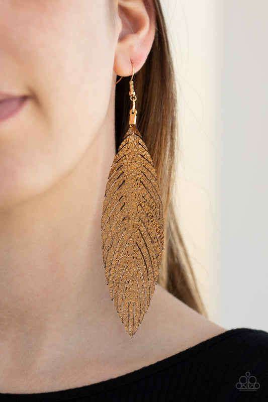 Paparazzi Earrings - Feather Fantasy - Gold