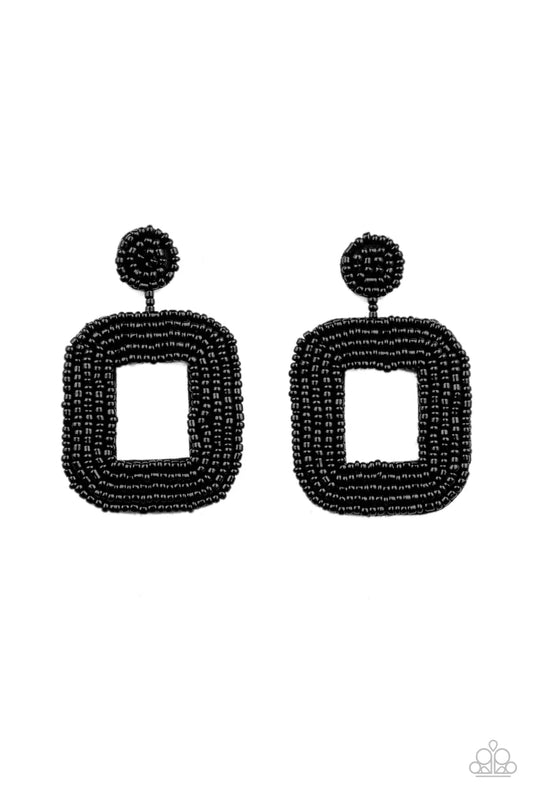 Paparazzi Earring ~ Beaded Bella - Black