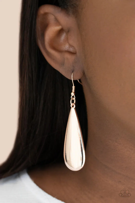 Paparazzi Earring ~ The Drop Off - Rose Gold
