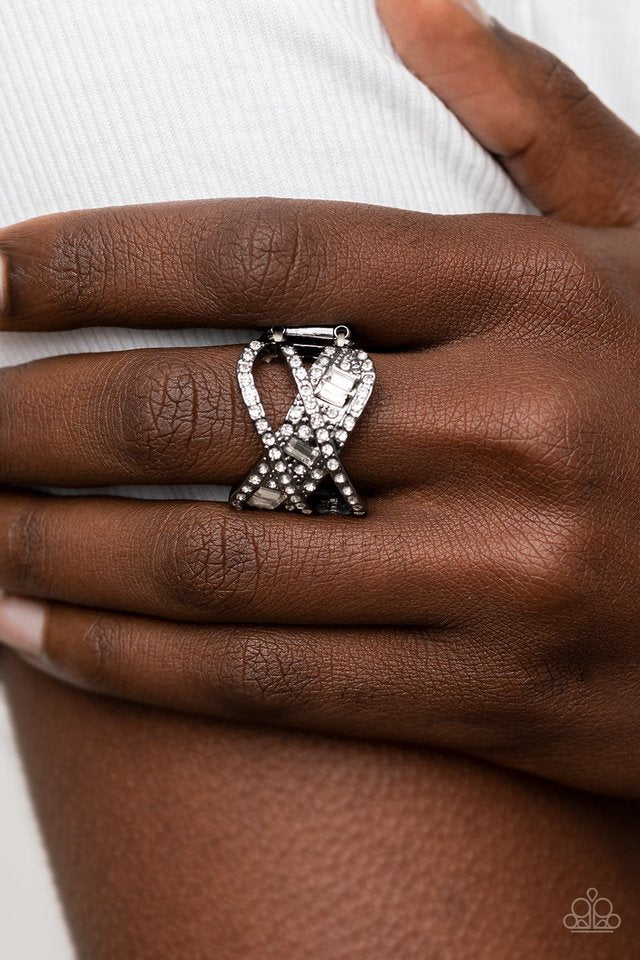 Triple Threat Twinkle - Black - Paparazzi Ring Image