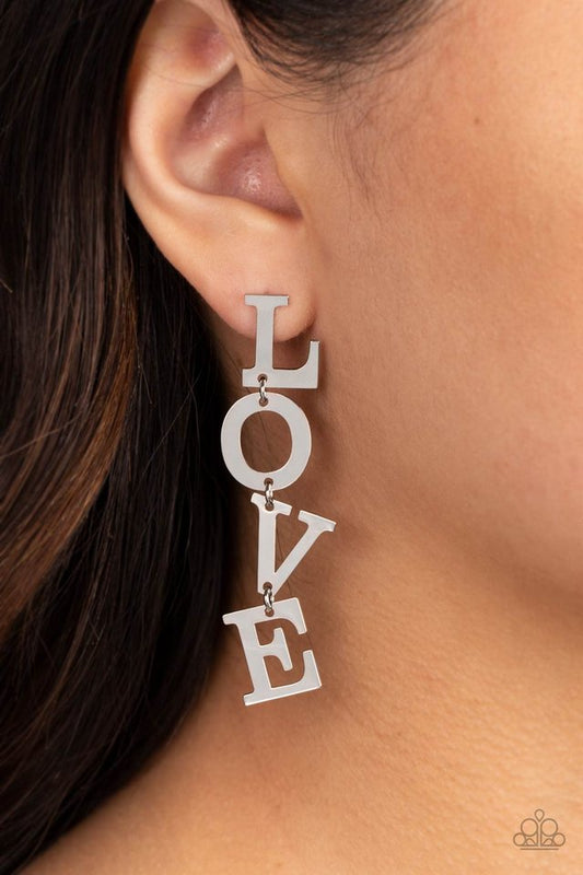 ​L-O-V-E - Silver - Paparazzi Earring Image