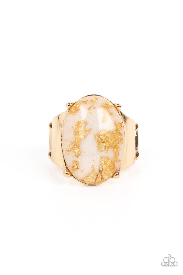 Gold Leaf Glam - White - Paparazzi Ring Image