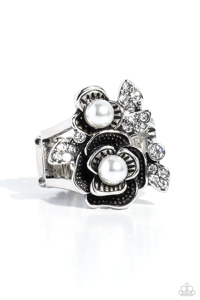 Fine-BLOOMING - White - Paparazzi Ring Image