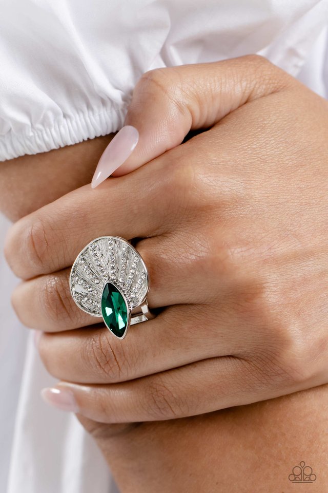 Fan Dance Dazzle - Green - Paparazzi Ring Image