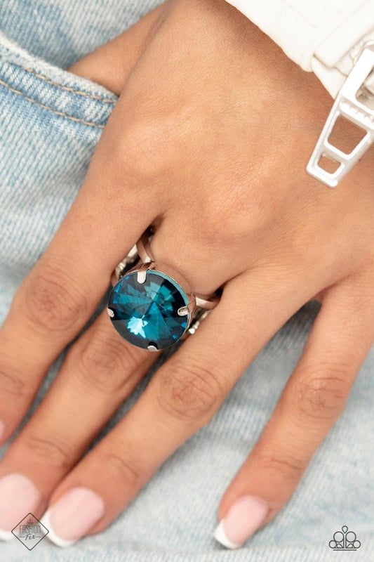 Pronged Powerhouse - Blue - Paparazzi Ring Image