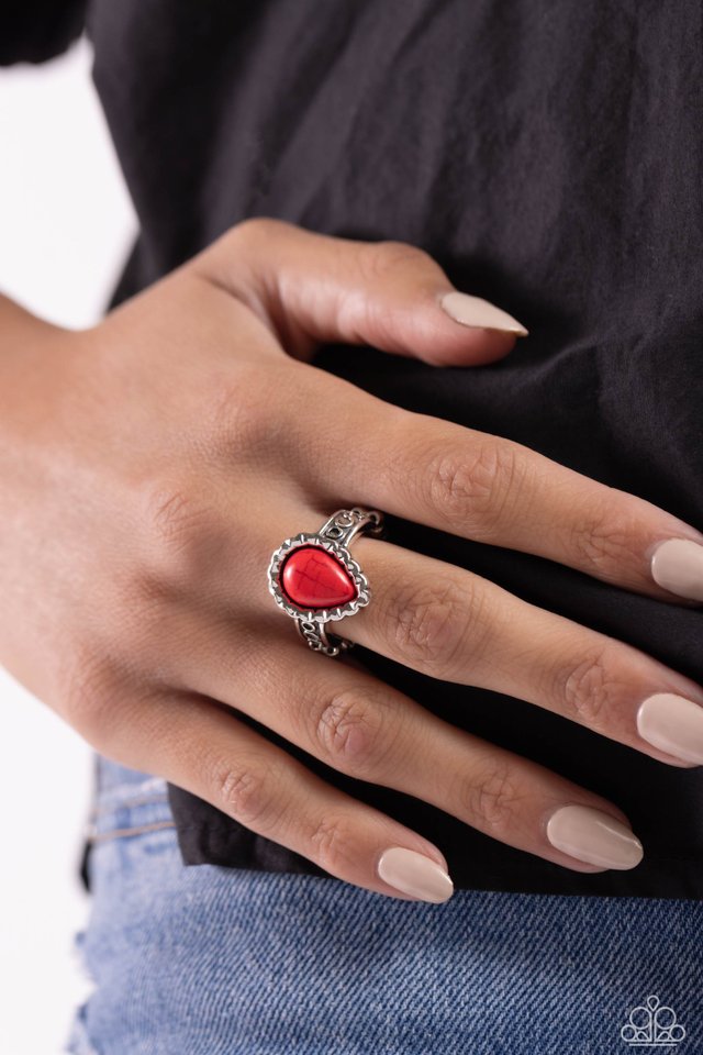 Scalloped Showcase - Red - Paparazzi Ring Image